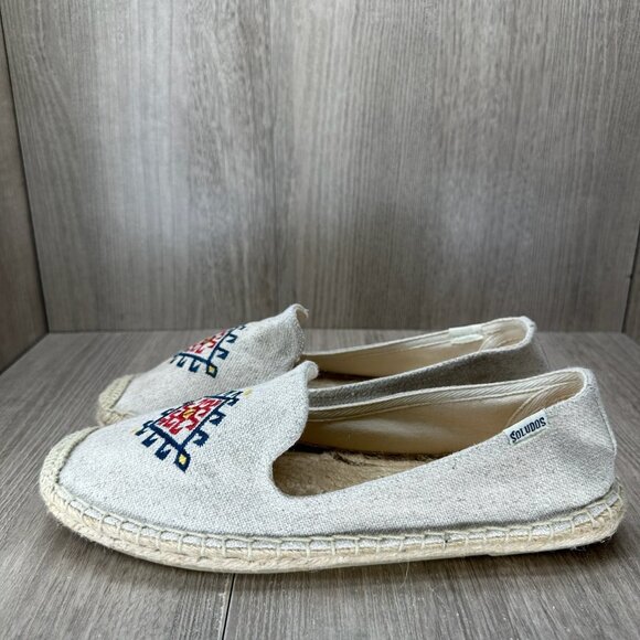 Soludos Embroidered Espadrilles Shoes Womens Sz 9 Slip-On Low Top Flat Off-White - Picture 2 of 12